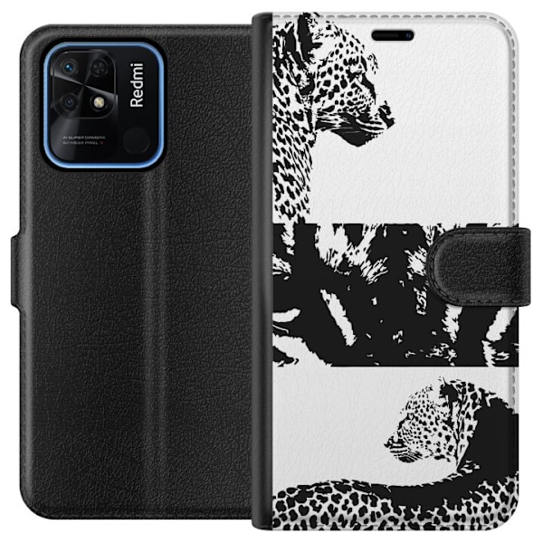 Xiaomi Redmi 10C Lompakkokotelo Leopard Faces