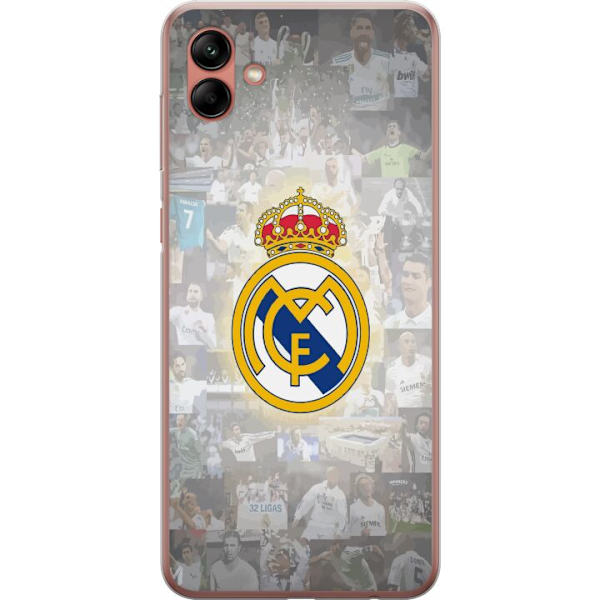 Samsung Galaxy A04 Genomskinligt Skal Real Madrid Emblem Fotboll Klubbmärke Vit Guld Design Champions League Mästare La Liga Fans Ikoniskt