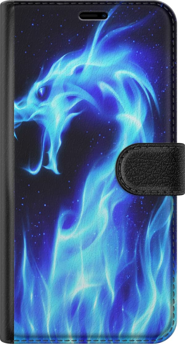 Kompatibelt Plånboksfodral till Samsung Galaxy A33 5G Eldlejon i blå energi och mörker
