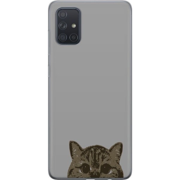 Samsung Galaxy A71 Genomskinligt Skal Grå Kattblick – stilren kattdesign med grå bakgrund