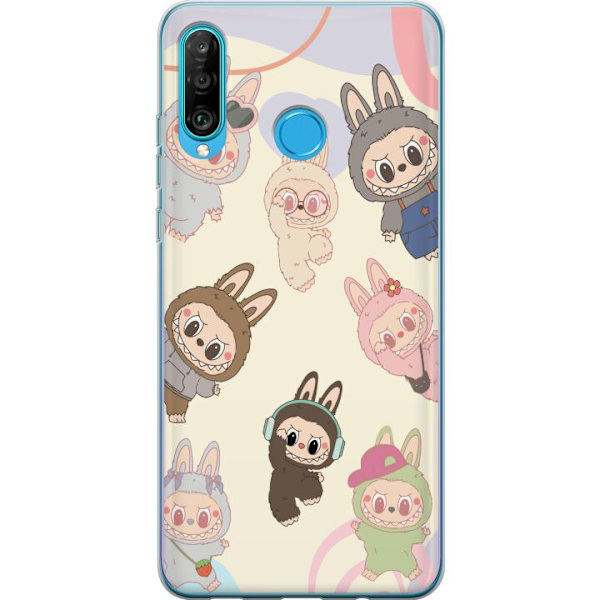 Huawei P30 lite Genomskinligt Skal Labubu Pop Mart Kollektion Motiv Figur Samling Design Populärt Art Toy Pop Mart Kreativ Grafiskt