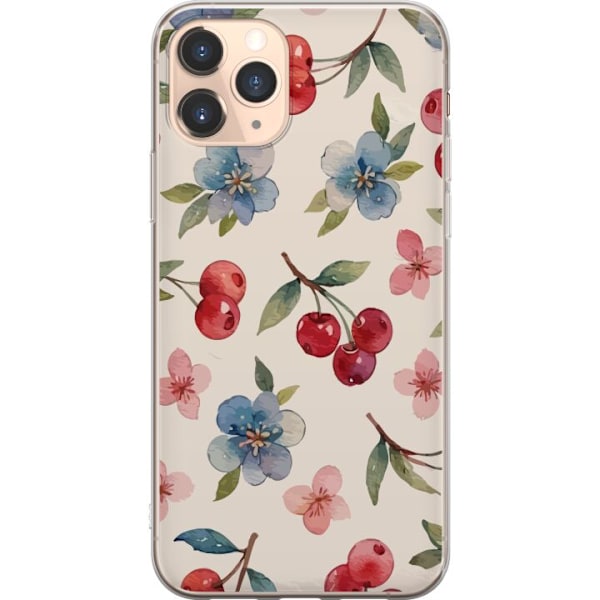 Apple iPhone 11 Pro Genomskinligt Skal Bär & Blommor – mönster med blå blommor och skogsbär