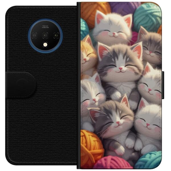 Kompatibel Tegnebogsetui til OnePlus 7T Sovande kattungar beige
