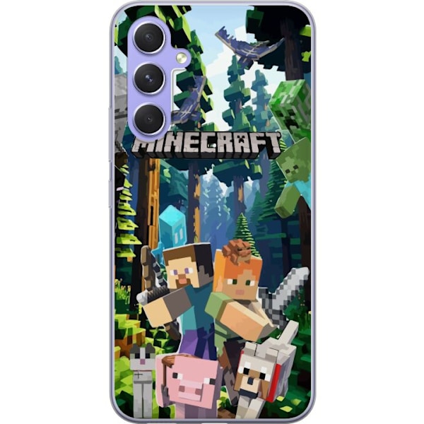 Samsung Galaxy A54 Läpinäkyvä kuori Minecraft-matkapuhelinkotelo metsällä ja pikselityylisillä hahmoilla