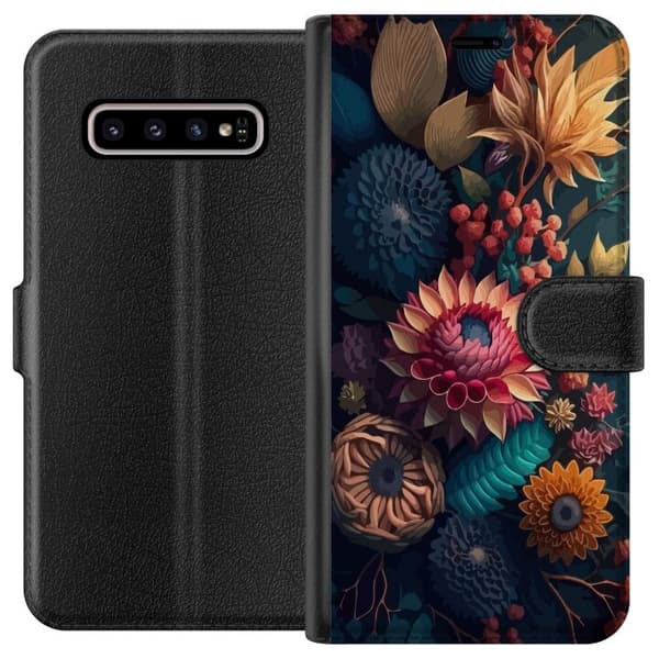 Kompatibelt Lommeboketui til Samsung Galaxy S10+ Blommor