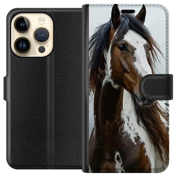 Apple iPhone 15 Pro Plånboksfodral Häst Djurmotiv Grafisk Design Natur Kraftfullt Motiv Populär Väggkonst Djurtema Ridning