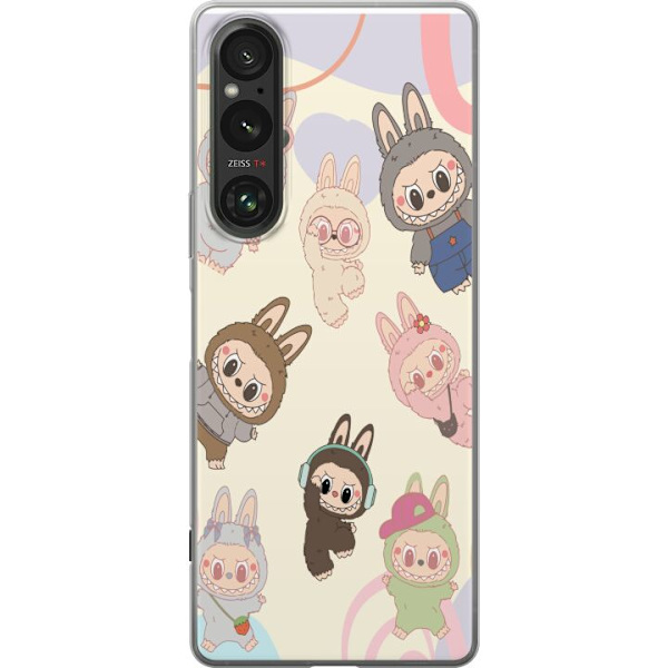 Sony Xperia 1 V Genomskinligt Skal Labubu Pop Mart Kollektion Motiv Figur Samling Design Populärt Art Toy Pop Mart Kreativ Grafiskt