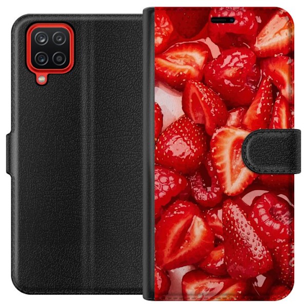 Samsung Galaxy A12 Plånboksfodral Jordgubbsmönster – sött motiv med sommarkänsla