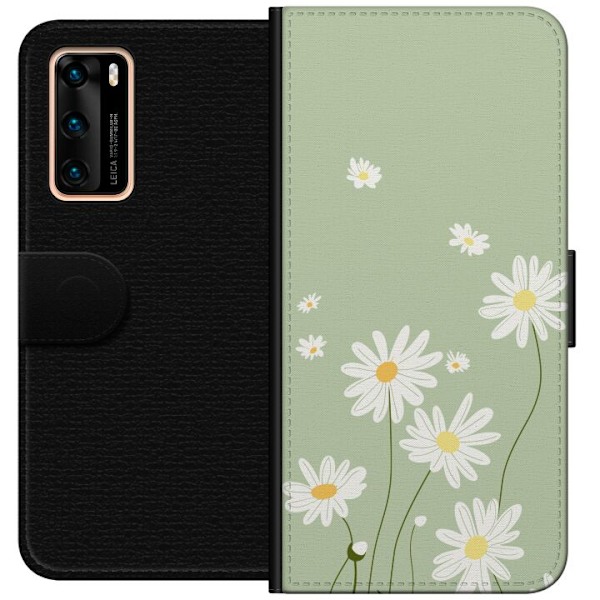 Huawei P40 Plånboksfodral Prästkragar – blommigt mönster i svensk sommarstil