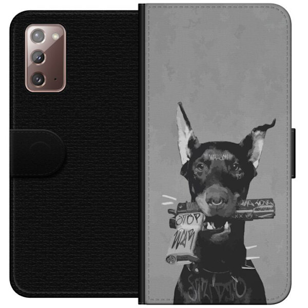 Samsung Galaxy Note20 Lompakkokotelo Harmaa Koira Graafinen Suunnittelu Kovan Eläinaiheen Katutaide Urbaani Trendi Koiran Ystävä Tyyli Suosittu Aih