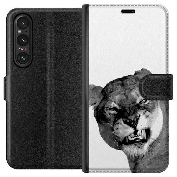 Sony Xperia 1 VI Lompakkokotelo Leijona Taiteellinen Eläinaihe Afrikkalainen Tyyli Viidakon Tunnelma Graafinen Suunnittelu Kotikoristeet Eläintema
