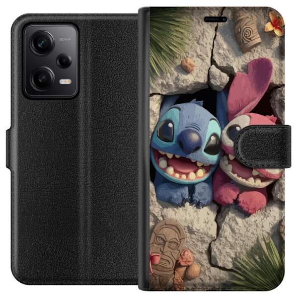 Xiaomi Redmi Note 12 Pro Plånboksfodral Stitch Angel Lilo & Stitch Motiv Disney Kärlek Seriefigur Populär Blå Alien Rolig Disneyfilm