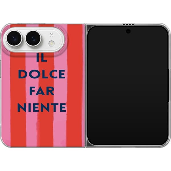 Kompatibelt Mobildeksel til Apple iPhone Duo Teksten Il Dolce Far Niente i mørkeblått mot håndmalte rosa og røde striper rosa