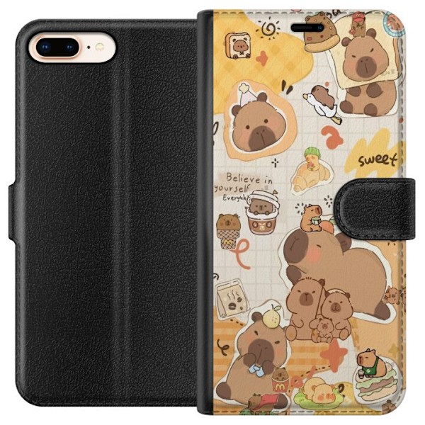 Apple iPhone 7 Plus Plånboksfodral Kawaii capybara mobilskal med gulliga djurmotiv