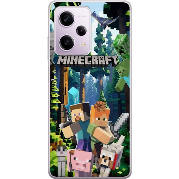Xiaomi Redmi Note 12 Pro Läpinäkyvä kuori Minecraft-matkapuhelinkotelo metsällä ja pikselityylisillä hahmoilla