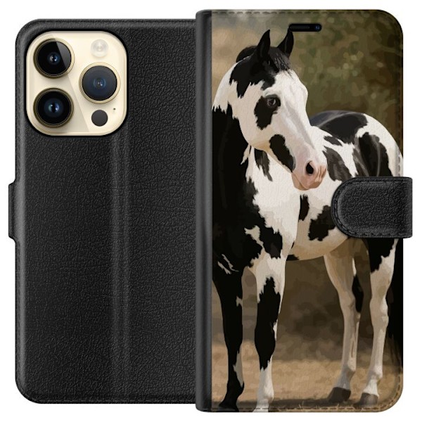 Apple iPhone 14 Pro Tegnebogsetui Smuk Hest - elegant illustration af hestemotiv