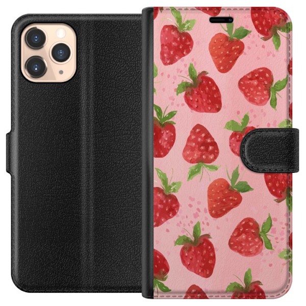 Apple iPhone 11 Pro Plånboksfodral Strawberry Dreams – jordgubbsmönster i retrostil