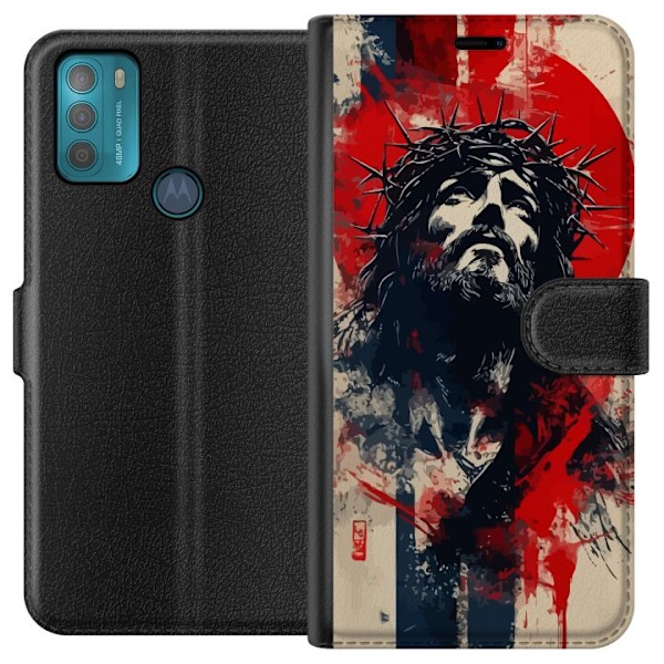 Motorola Moto G50 Lommeboketui Jesus med kors - kristent motiv
