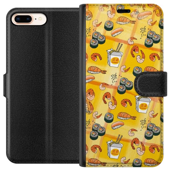 Kompatibelt Lommeboketui til Apple iPhone 8 Plus Sushi räkor och nudlar gul