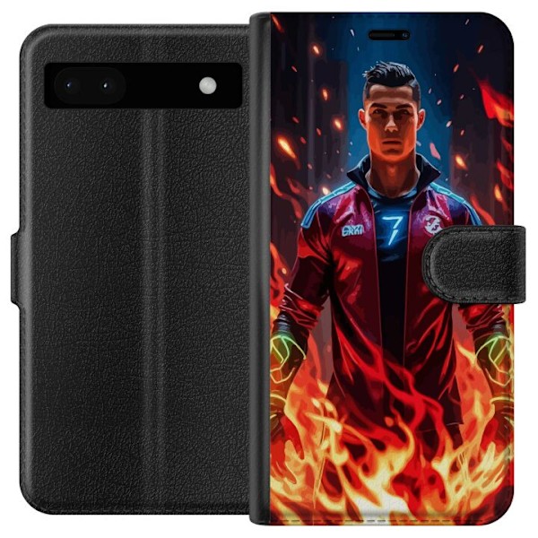 Google Pixel 6a Lompakkokotelo Ronaldo Inferno - jalkapallolegenda liekeissä