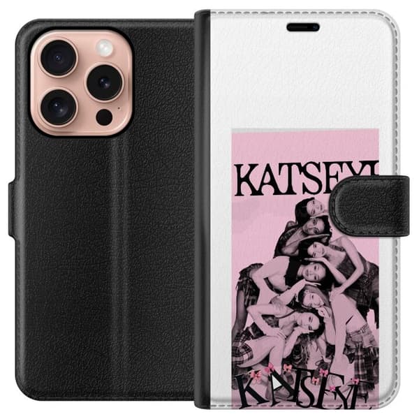 Kompatibel Tegnebogsetui til Apple iPhone 16 Pro kattøje pink