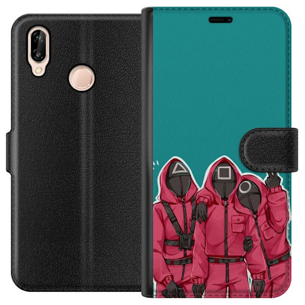 Huawei P20 lite Lompakkokotelo Squid Game Hahmot Graafinen Suunnittelu Sarjakuvasarjan Hahmot Suosittu TV-Teema Aasialainen Tyyli Jännittävä Trendi