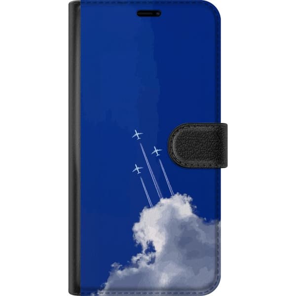 Kompatibel Tegnebogsetui til Apple iPhone SE (2016) Tre hvide fly med kondensstriber, der stiger over en stor hvid sky mod den blå himmel blå