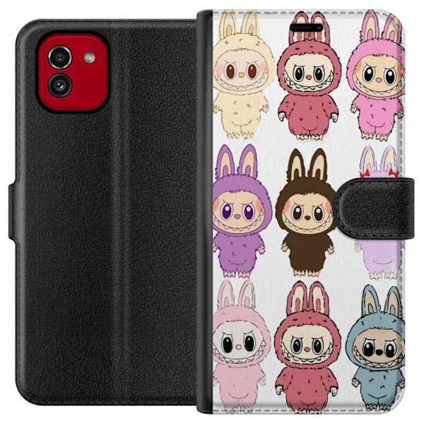 Samsung Galaxy A03 Plånboksfodral Labubu Pink Monster – Popkonst med Kawaii-touch
