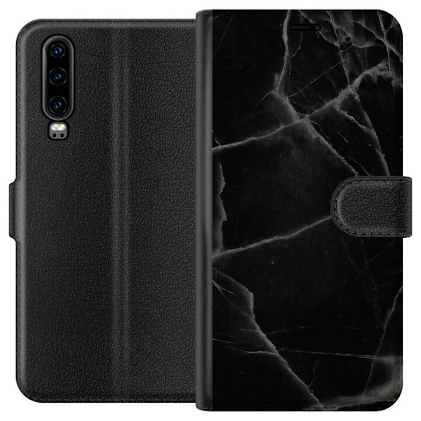 Huawei P30 Tegnebogsetui Sort marmor