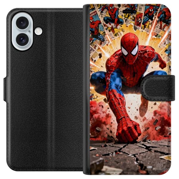 Kompatibel Tegnebogsetui til Apple iPhone 16 Plus Spider Man action