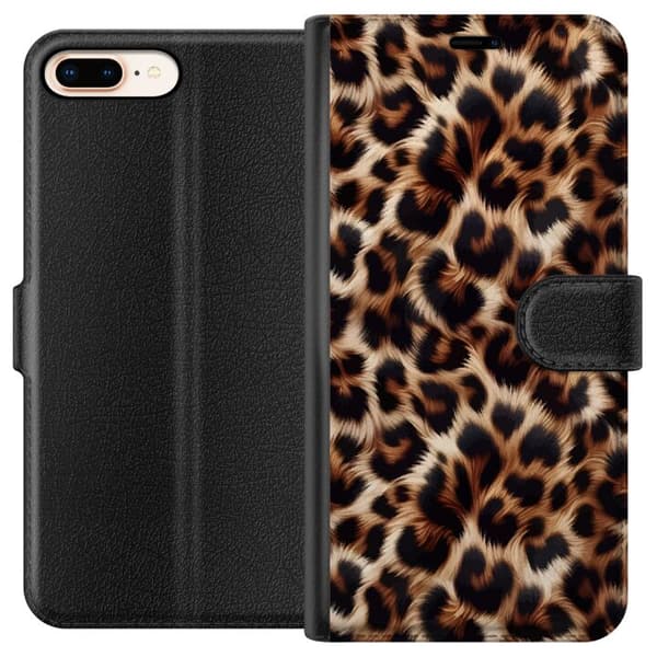 Kompatibel Tegnebogsetui til Apple iPhone 7 Plus Nær billede af leopardmønster med bløde pelsdetaljer i brune og sorte nuancer