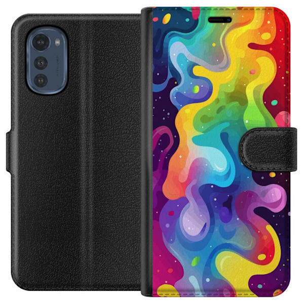 Motorola Moto E32s Plånboksfodral Color Splash Abstrakt Konst Design Färgstarkt Mönster Modern Populär Väggkonst Grafiskt Trend