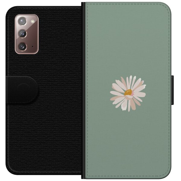 Samsung Galaxy Note20 Lompakkokotelo Vihreä Minimalikukka - tyylikäs kukka vihreällä taustalla