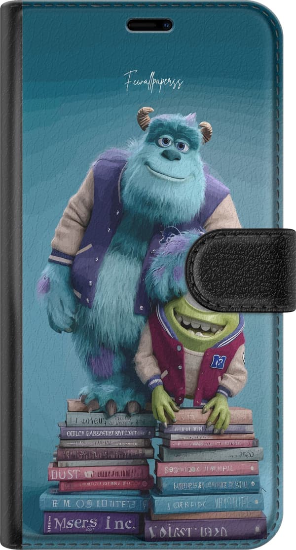 Kompatibelt Plånboksfodral till OnePlus 9 Sully och Mike från Monsters Inc ovanpå en hög med böcker blå