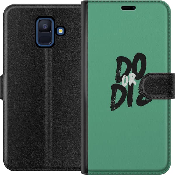 Kompatibel Tegnebogsetui til Samsung Galaxy A6 (2018) "Do or Die"-tekst i sort penselstil mod grøn baggrund grøn