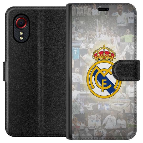 Samsung Galaxy Xcover 5 Tegnebogsetui Real Madrid Emblem Fodbold Klubmærke Hvid Guld Design Champions League Mester La Liga Fans Ikonisk