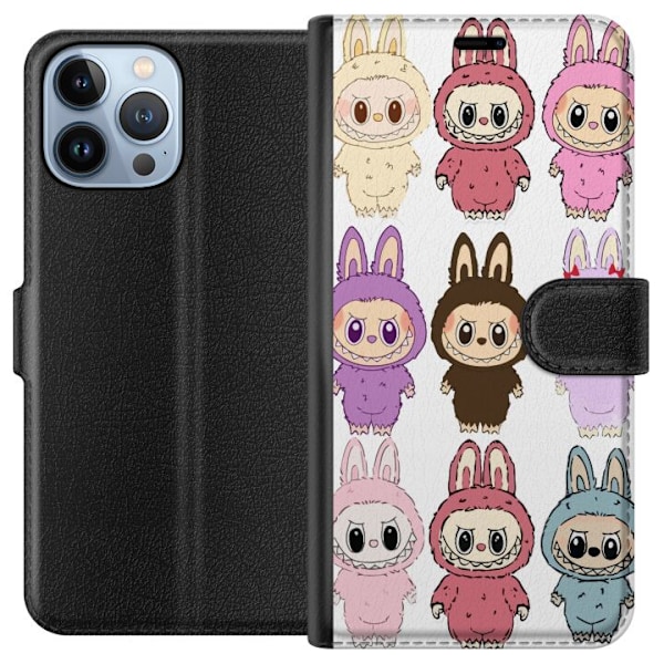 Apple iPhone 13 Pro Max Lompakkokotelo Labubu Pink Monster - P