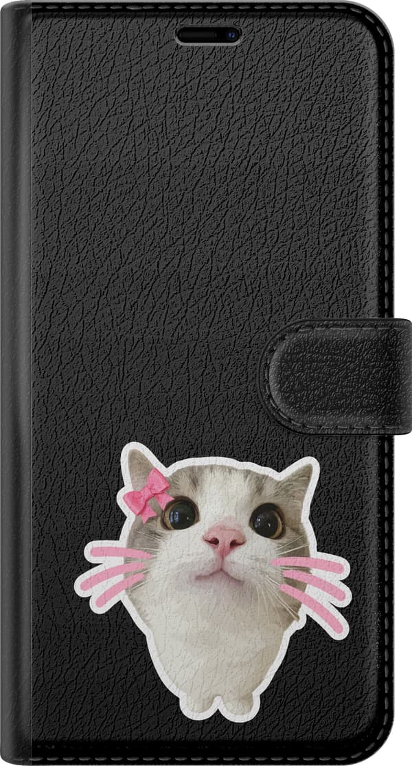 Kompatibel Tegnebogsetui til Apple iPhone 7 Lyserøde knurhår - Gråt motiv med kat med lyserøde knurhår. grå