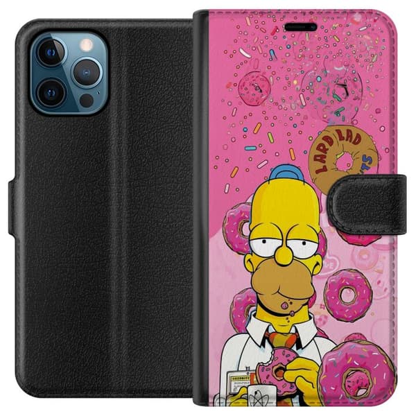 Kompatibel Tegnebogsetui til Apple iPhone 12 Pro Max Homer Simpson spiser lyserøde donuts mod en farverig baggrund pink