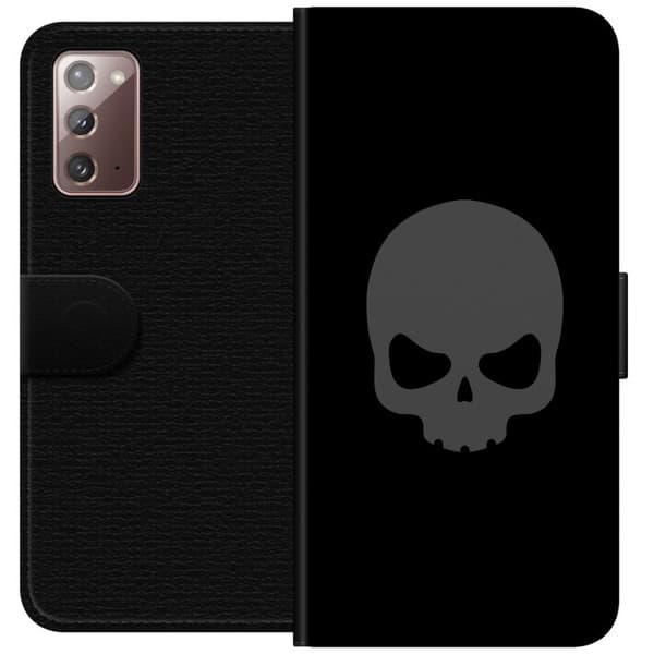 Kompatibel Tegnebogsetui til Samsung Galaxy Note20 Enkel dødningehoved i grå tone mod sort baggrund, elegant og moderne design