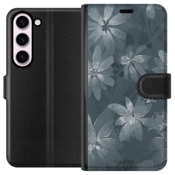 Kompatibelt Plånboksfodral till Samsung Galaxy S23 Blommor Grå / Blå
