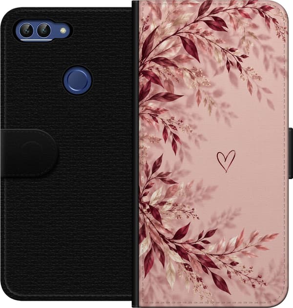 Kompatibelt Plånboksfodral till Huawei P smart Vinröda blad rosa