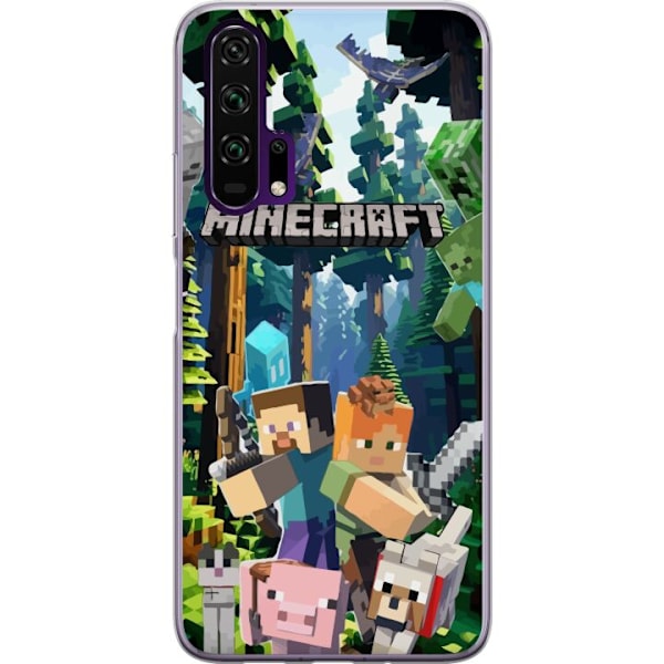 Honor 20 Pro  Läpinäkyvä kuori Minecraft-matkapuhelinkotelo metsällä ja pikselityylisillä hahmoilla