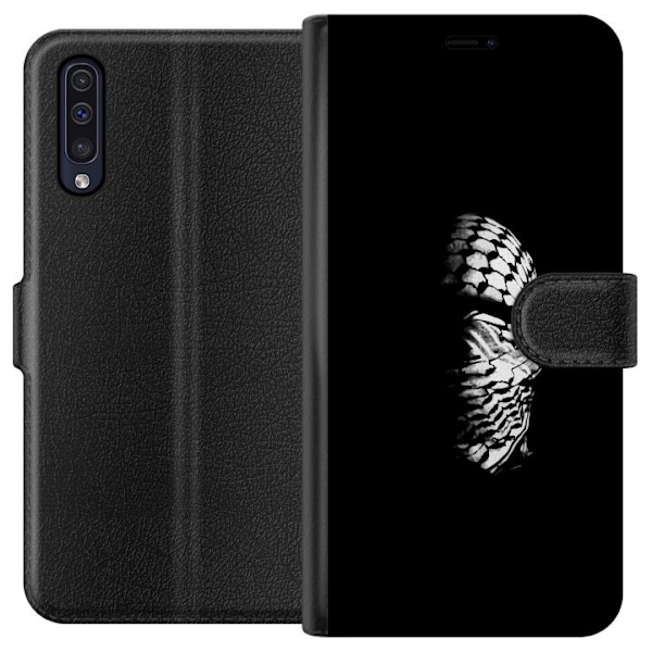 Samsung Galaxy A50 Tegnebogsetui Keffiyeh-mønster - klassisk sort-hvid palæstinensisk tørklæde med kulturel betydning