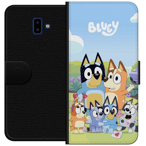 Samsung Galaxy J6+ Plånboksfodral Bluey mobilskal med hela familjen i färgglad design