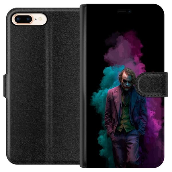 Kompatibel Tegnebogsetui til Apple iPhone 8 Plus Jokeren omgivet af blå og lilla røg på sort baggrund sort