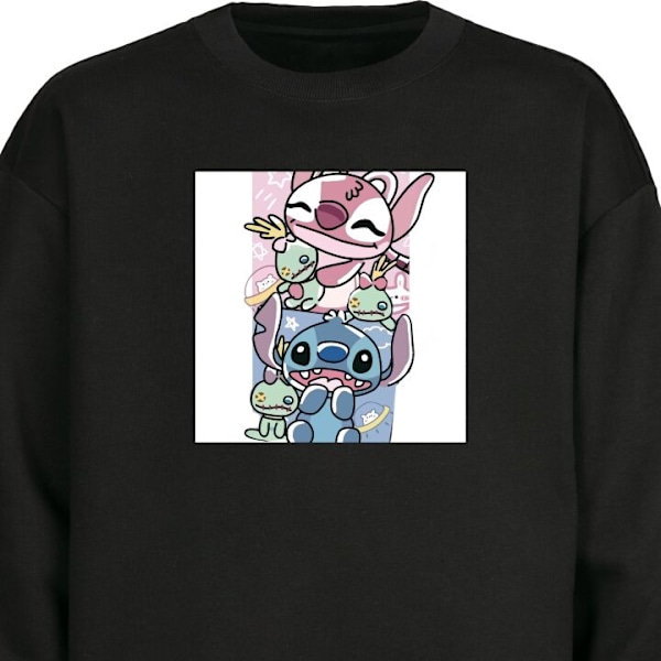 Sweatshirt til Voksne | Klassisk Collegebluse Stitch sort XXL