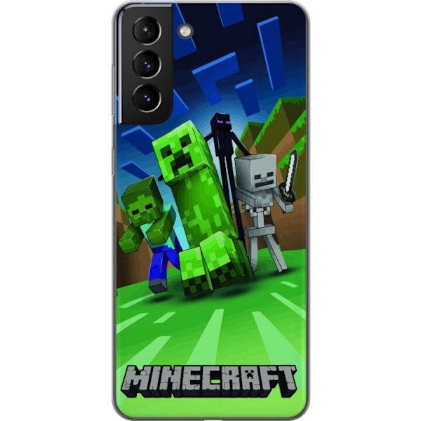 Samsung Galaxy S21+ 5G Läpinäkyvä kuori Minecraft Creeper mobilskal i klassisk grön pixelstil
