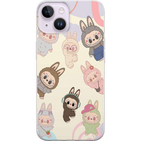 Apple iPhone 15 Plus Genomskinligt Skal Labubu Pop Mart Kollektion Motiv Figur Samling Design Populärt Art Toy Pop Mart Kreativ Grafiskt