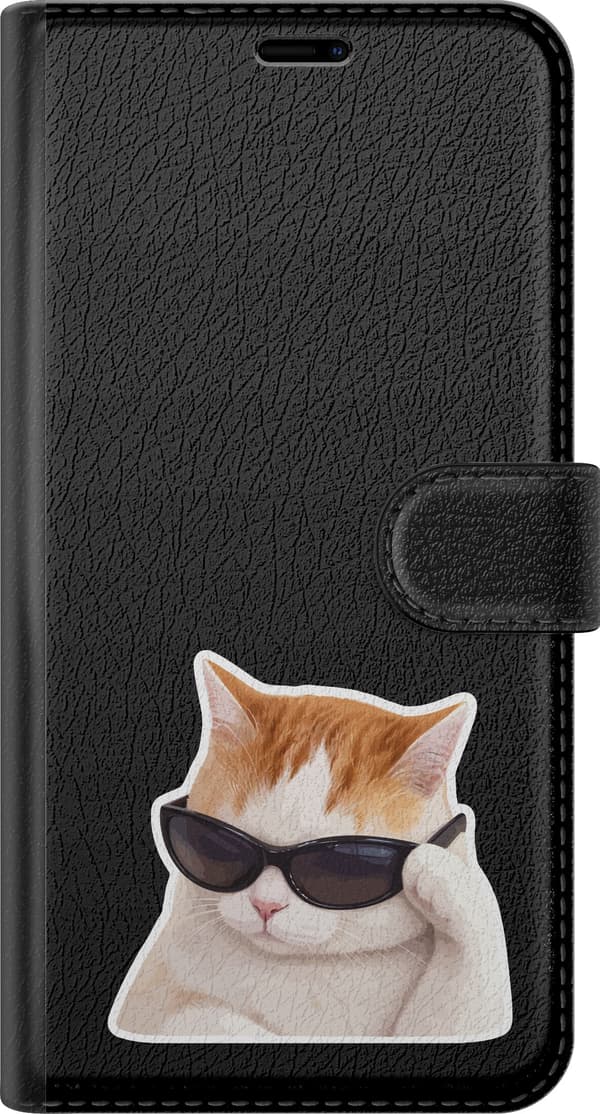 Kompatibel Tegnebogsetui til Apple iPhone 17 Pro Max Solbrillekat - Orange motiv med kat med sorte solbriller. orange